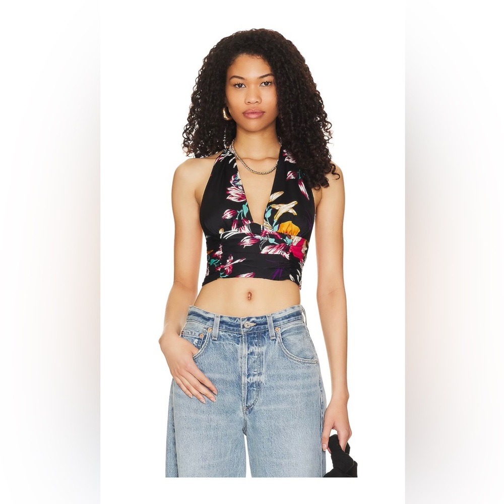 Free People Halter Top Black Floral Size Small NWT